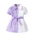 mveomtd Baby Girls Dress Fashion Summer Girls Short Sleeve Color Collision Dress Purple White Solid Color Model Casual Group Christmas Dress for Toddler Two Piece Dresses for Kids
