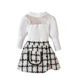 Qtinghua Toddler Baby Girls Fall Outfits Mesh Long Sleeve Shirt Tops and Elastic Plaids A-Line Skirt Clothes White 6-12 Months
