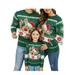 Suanret Family Matching Christmas Sweaters Long Sleeve Round Neck Snowflake Pullovers Knit Tops Clothes Green 3-4 Years