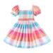 mveomtd Toddler Girls Short Sleeve Colourful Prints Princess Dress Dance Party Dresses Clothes Open Back Lace And Mesh Bridesmaid Dress Vintage Clothes for Little Girls