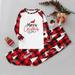 Virmaxy Matching Christmas Pajamas for Family Sets Toddler Kids Christmas Pajamas Two-piece Set Letter Printed Patchwork Bottom Tops And Plaid Printed Elastic Waist Pants Set Red-A 6T