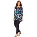 Plus Size Women's AnyWear Fluid Tunic by Catherines in Black Leaf Floral (Size 6X)