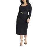 Plus Size Women's Shaped Neckline Ponte Dress by ELOQUII in Black Onyx (Size 26)