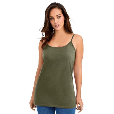 Plus Size Women's Stretch Cotton Cami by Jessica London in Dark Olive Green (Size 12) Straps