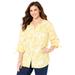 Plus Size Women's Georgette Buttonfront Tie Sleeve Cafe Blouse by Catherines in Yellow Mono Floral (Size 4X)