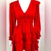 Anthropologie Dresses | Anthropologie Red Frilly Dress Gently Used Size Xxs Button Down Neck | Color: Red | Size: Xxs