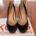 Michael Kors Shoes | Euc Michael Kora Black Suede Vail Peep Toe Wedge - Size 10m | Color: Black | Size: 10