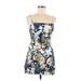 Lush Casual Dress - Mini Square Sleeveless: Blue Floral Dresses - Women's Size Medium