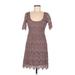 Pins and Needles Cocktail Dress Scoop Neck Short sleeves: Brown Print Dresses - Women's Size Medium