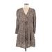 MNG Casual Dress - Mini V Neck 3/4 sleeves: Brown Leopard Print Dresses - Women's Size 8