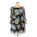 Love, Fire Casual Dress - Shift Boatneck 3/4 sleeves: Black Floral Dresses - Women's Size X-Large