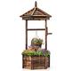 COSTWAY Garden Wishing Well Planter, Fountain Barrel Waterfall Flower Pot with Adjustable Hanging Bucket & Reinforced Rod, Garden Décor Ornament Planting Container (Hexagonal Roof, 60x60x122cm)