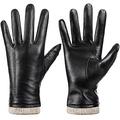 Womens Winter Genuine Sheepskin Leather Gloves, Warm Touchscreen Texting Cashmere Lined Driving Motorcycle Dress Gloves (Black, M)