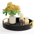 Round Decorative Tray - 12" Round Black Tray with Gold Handles - Round Coffee Table Tray - Black Round Tray for Kitchen Counter - Small Round Wood Tray with Handles - Round Serving Tray with Handles