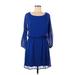 Express Casual Dress - Mini Scoop Neck Long sleeves: Blue Print Dresses - Women's Size Medium