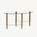 Bailongdoo Modern Transparent Oval 3-Layer Glass Coffee Table w/ Oak Wood Leg Wood in Brown | 17.72 H x 35.44 W x 19.7 D in | Wayfair ZXP20231949