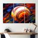 Design Art Baseball Abstract Glory II - Sports Canvas Prints Set Metal in Blue/Red | 40 H x 60 W x 1 D in | Wayfair PT65791-3PXXL