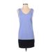 Tori Richard Casual Dress - Shift V-Neck Sleeveless: Blue Print Dresses - Women's Size 0