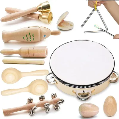 Instruments de musique en bois naturel pour enfants Montessori dos Toy ensemble d'instruments de