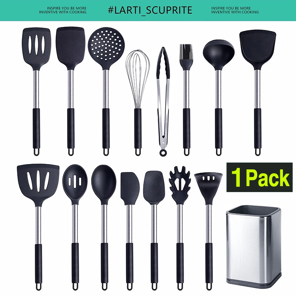 Ustensiles de cuisine en Silicone, ustensiles de cuisine, accessoires de cuisine, tourneur de spatule, cuillère à soupe résistante à la chaleur, passoire à pâtes, pelle, 1 paquet