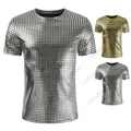 2023 Fashion Plaid rivestito Metallic T-Shirt uomo Slim manica corta T-Shirt uomo DJ Nightclub Stage