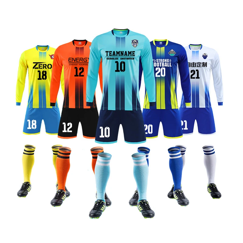 Kit da calcio per rilevamento da uomo pantaloncini per bambini maglia da calcio a maniche lunghe tuta da calcio Kit da allenamento Futbol set di uniformi personalizzate