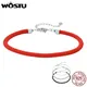 Wostu 100% echte 925 Sterling Silber rot schwarz grau weiß Seil Armband klassische Glück Armreif fit