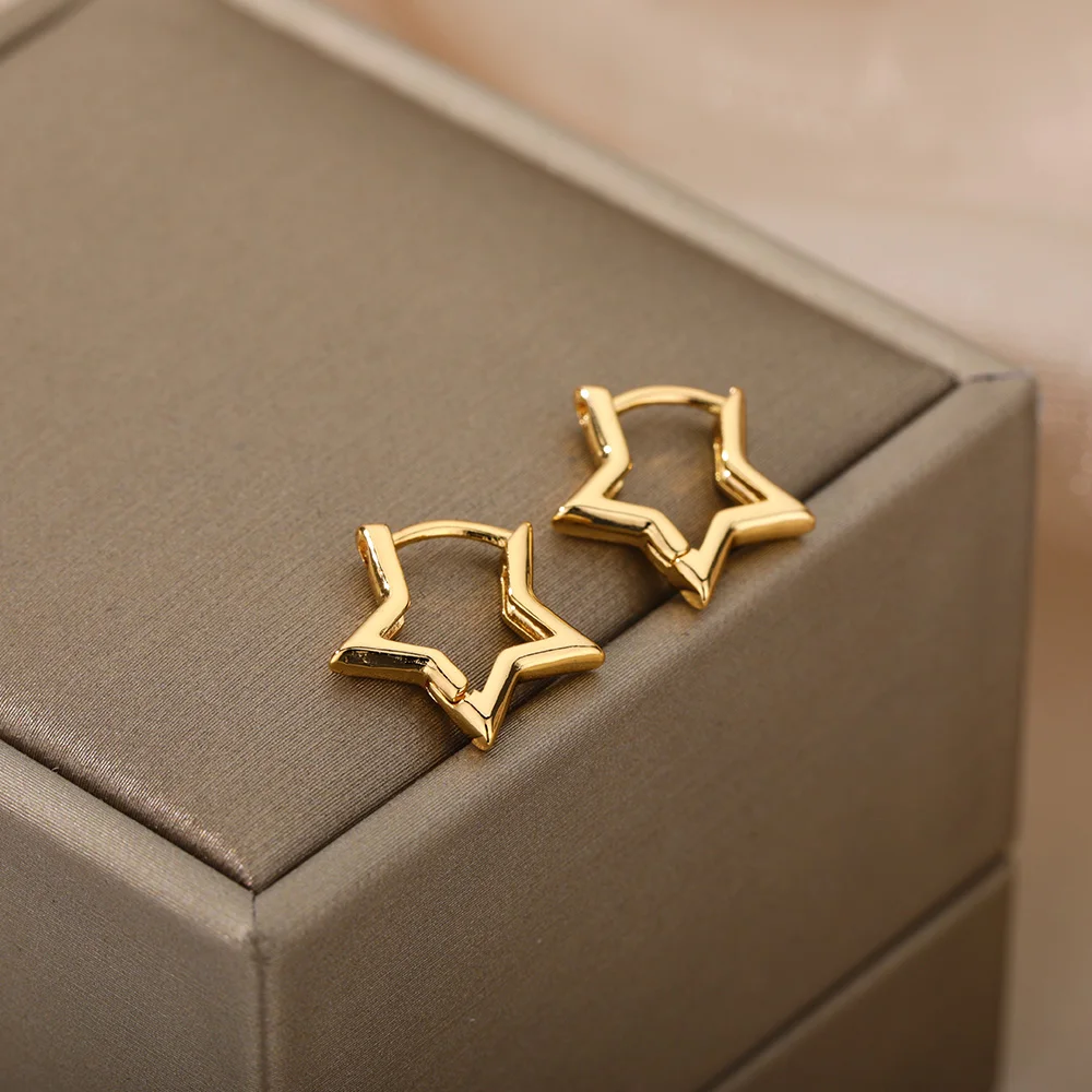 Geometrische Stern Ohrringe für Frauen Edelstahl Stern Creolen Mädchen Schmuck Geschenk Charme hypoallergen Zubehör Brincos Image
