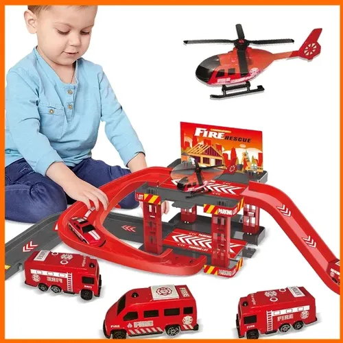 Kinder bahn Parkplatz Spielzeug mehrstöckiges Parkhaus Dinosaurier Auto Spielzeug Feuerwehr Polizei