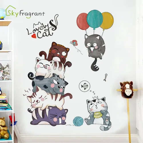 Cartoon niedlichen Katzen Tiere Wanda uf kleber für Kinderzimmer Kinderzimmer Kleider schrank Tür