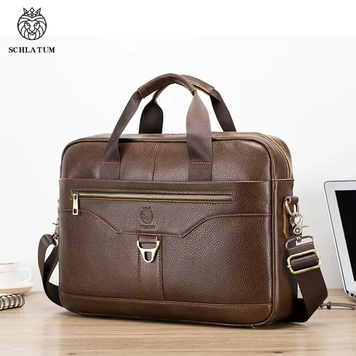 Schlatum 15 6 Echt leder Aktentaschen hart für Männer Luxus Handtaschen Laptop Aktentasche Taschen