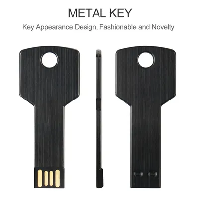 Metall Schlüssel Form USB-Stick 128GB Schwarz Pen Drives 64GB Reale Kapazität Memory Stick 32GB Hohe geschwindigkeit Externe Speicher 16GB 4GB Image