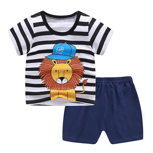 Neue Ankunft Kleinkind Junge Kinder Kleidung Lion Print Kurzarm T-shirt + Shorts 2-teiliges Set Baby Junge Mädchen Tücher Outfit Image