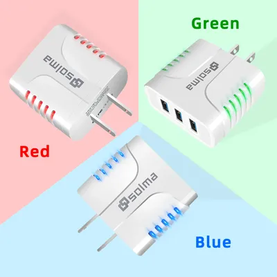 Neuer US-Standard-LED-Ladegerät mit 3 Anschlüssen, USB-Stecker für Handy-Reiseladegerät, Image