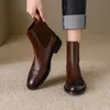 NEUE Herbst Frauen Schuhe Runde Kappe Niedrigen Ferse Stiefel Frauen Echtes Leder Schuhe für Frauen Winter Brogues Stiefel Retro Chelsea Stiefel