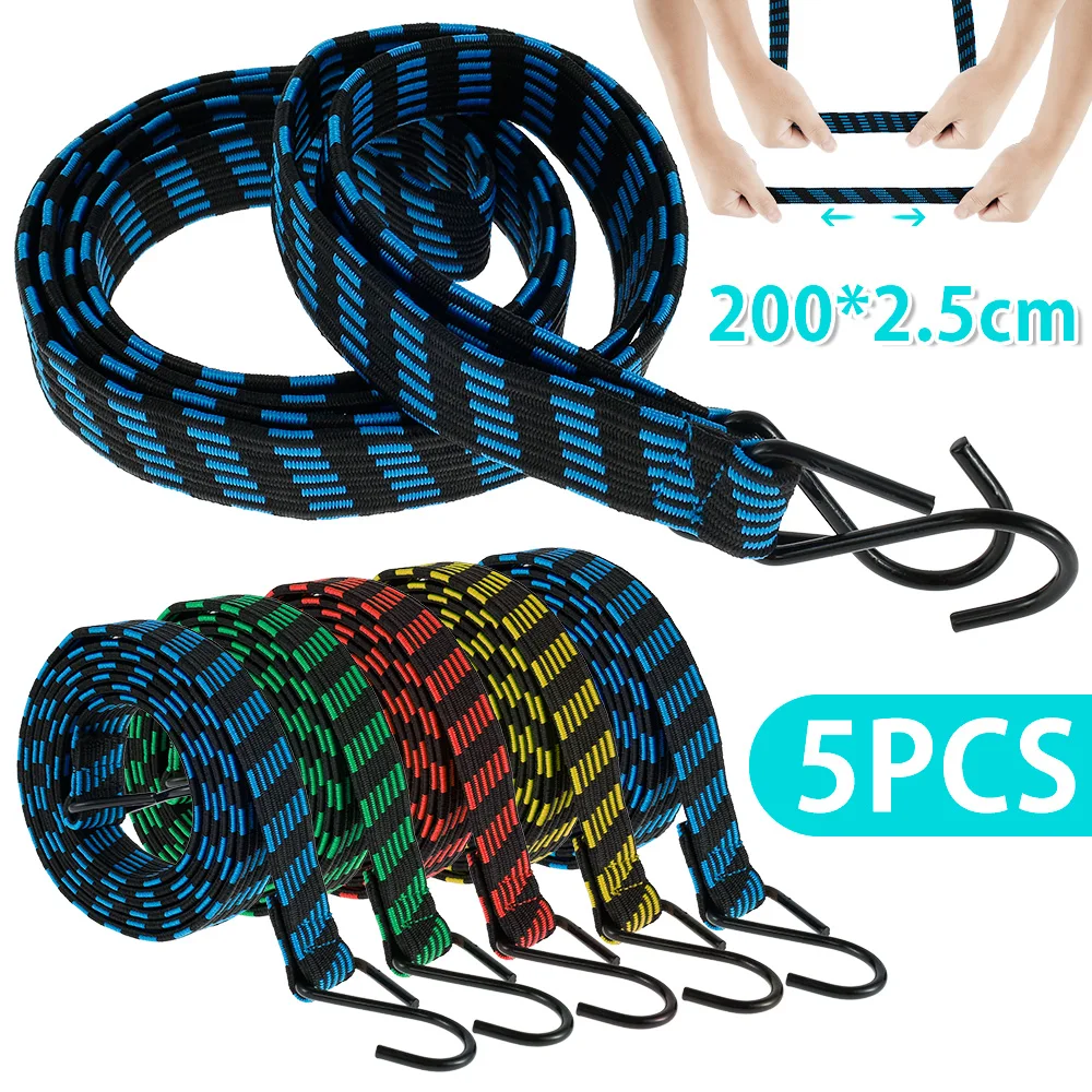 5–20 Stück Bungee-Seile, 2 m, elastische Bungees-Seile, robuste Gepäck-Bungee-Gurte mit Haken, rutschfeste, flache Elastizität, Seil-Upgrades Image