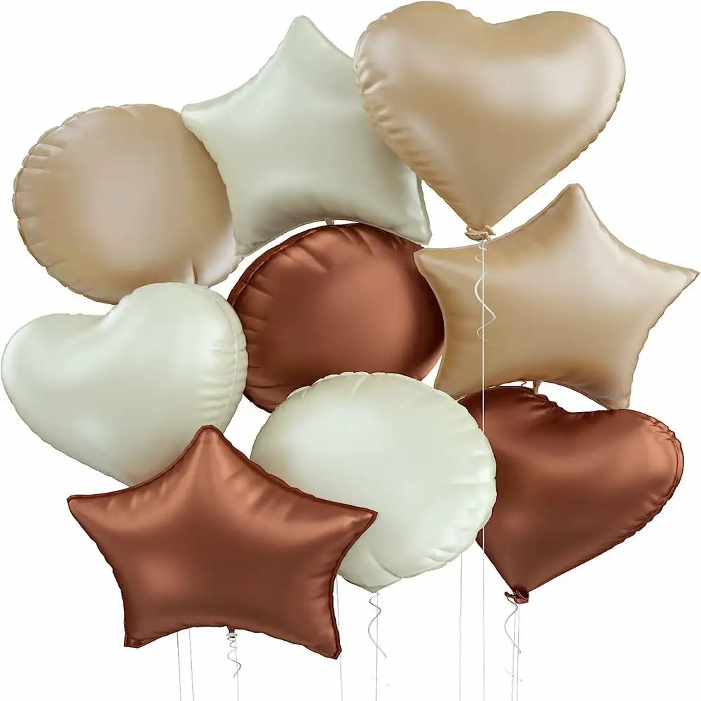 1 Satz 18-Zoll-Stern-Aluminiumfolienballons braun beige Karamell creme herzförmiger Ballon für Jubiläums geburtstags feier dekor Image