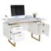 D&N Techni Mobili White and Gold Desk for Office with Drawers & Storage, 51.25 in. W
