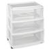 MYXIO Plastic 3 Drawer Wide Cart White Frame Clear Drawers 4 Casters Included Set of 1