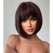 DOPI Short Brown to Dark Blonde Bob Wig With Bangs -12 Inch Natural Fashion Bob Wigs for Women Cute Colored Synthetic Wig for Daily Party