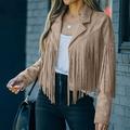 Womens Cropped Fringe Faux Suede Leather Motorcycle Jackets Women 2022 Fashion Faux Suede Tassel Jackets Lapel Cropped Jacket Outerwear