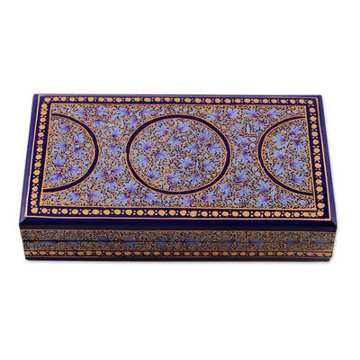 Kashmir Dynasty,'Artisan Crafted Blue and Gold Papier Mache Box'