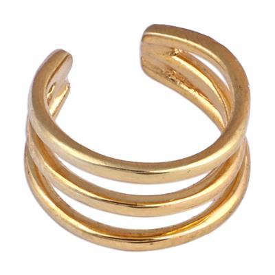 Three Wishes,'Modern Three-Strand Gold-Plated Ear Cuff from Armenia'