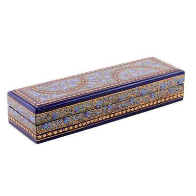 Kashmir Ultramarine,'Blue and Gold Hand Painted Wood Trinket Box from India'