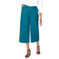 Plus Size Women's Stretch Cotton Chino Wide-Leg Crop by Jessica London in Deep Teal (Size 12 W)