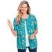 Plus Size Women's Perfect Elbow-Length Sleeve Cardigan by Woman Within in Aquamarine Pretty Bloom (Size 5X) Sweater