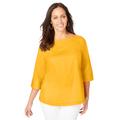 Plus Size Women's Stretch Poplin Button Boatneck Tunic by Jessica London in Sunset Yellow (Size 14 W)