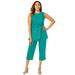 Plus Size Women's 2-Piece Linen Capri Set by Jessica London in Waterfall (Size 24) Washable Rayon Linen Blend