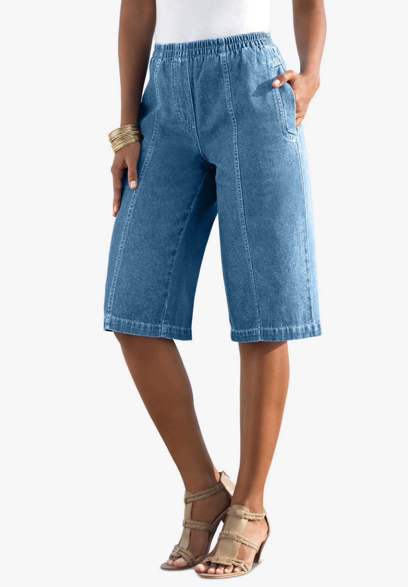 Plus Size Women's Plus Size Easy-Wear Bermuda Short by Roaman's in Light Stonewash (Size 22 W) Shorts