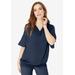 Plus Size Women's Y-Neck Georgette Top by Roaman's in Navy (Size 24 W)